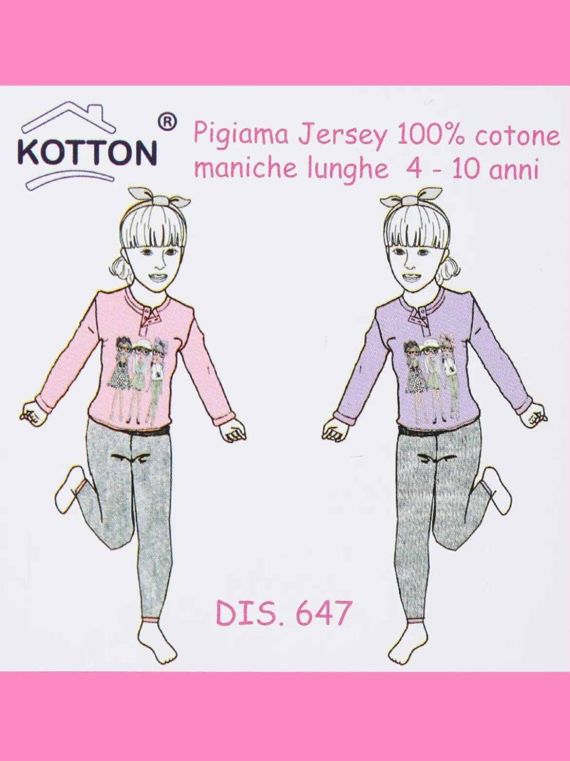 Kotton Pigiama lungo da bambina in cotone