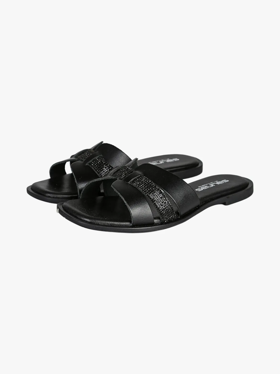 La Cuoieria Ciabatte donna in pelle con micro borchie - nero