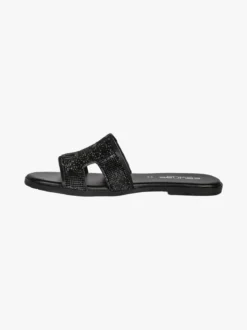 La Cuoieria Ciabatte donna in pelle con strass - nero