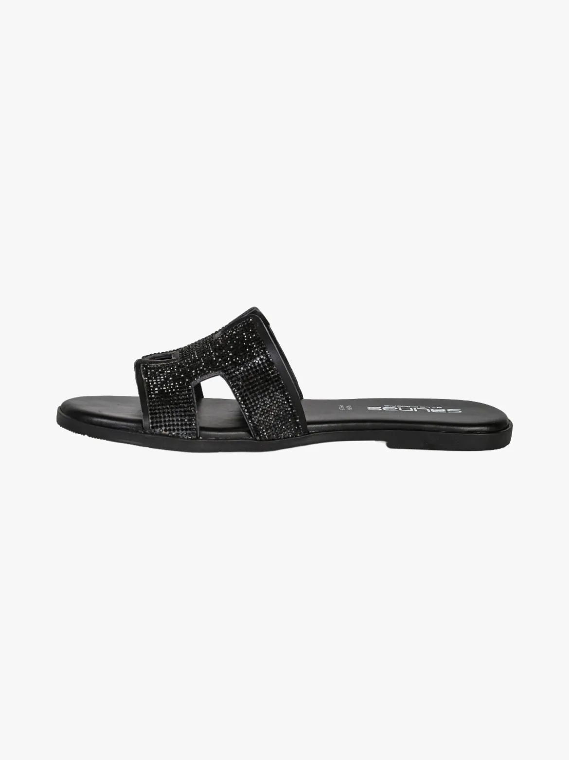 La Cuoieria Ciabatte donna in pelle con strass - nero