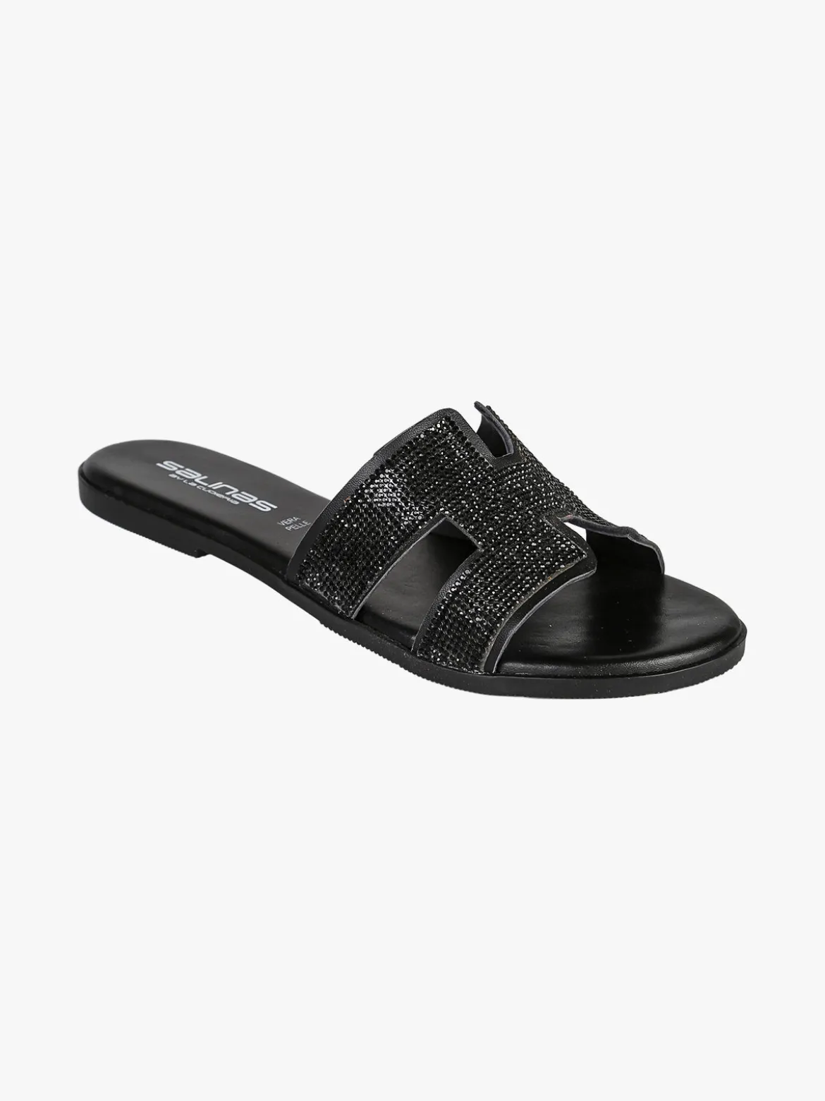 La Cuoieria Ciabatte donna in pelle con strass - nero