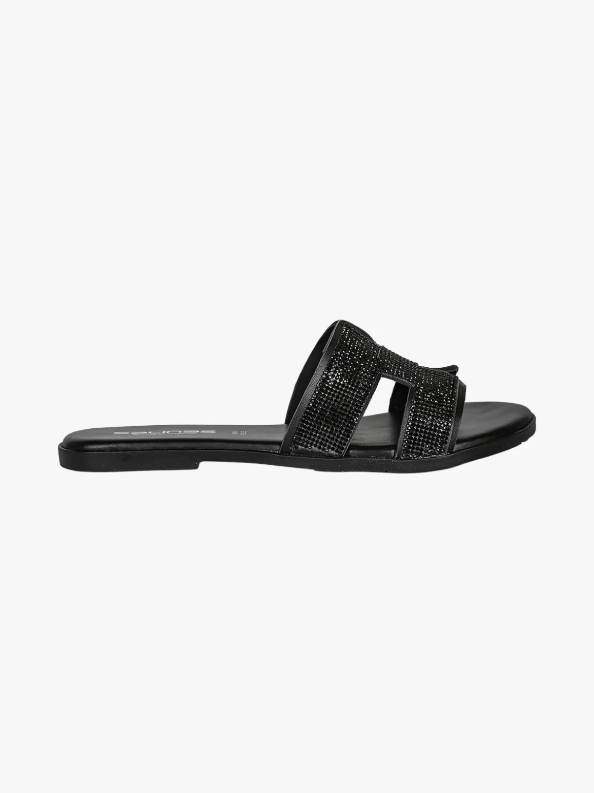 La Cuoieria Ciabatte donna in pelle con strass - nero