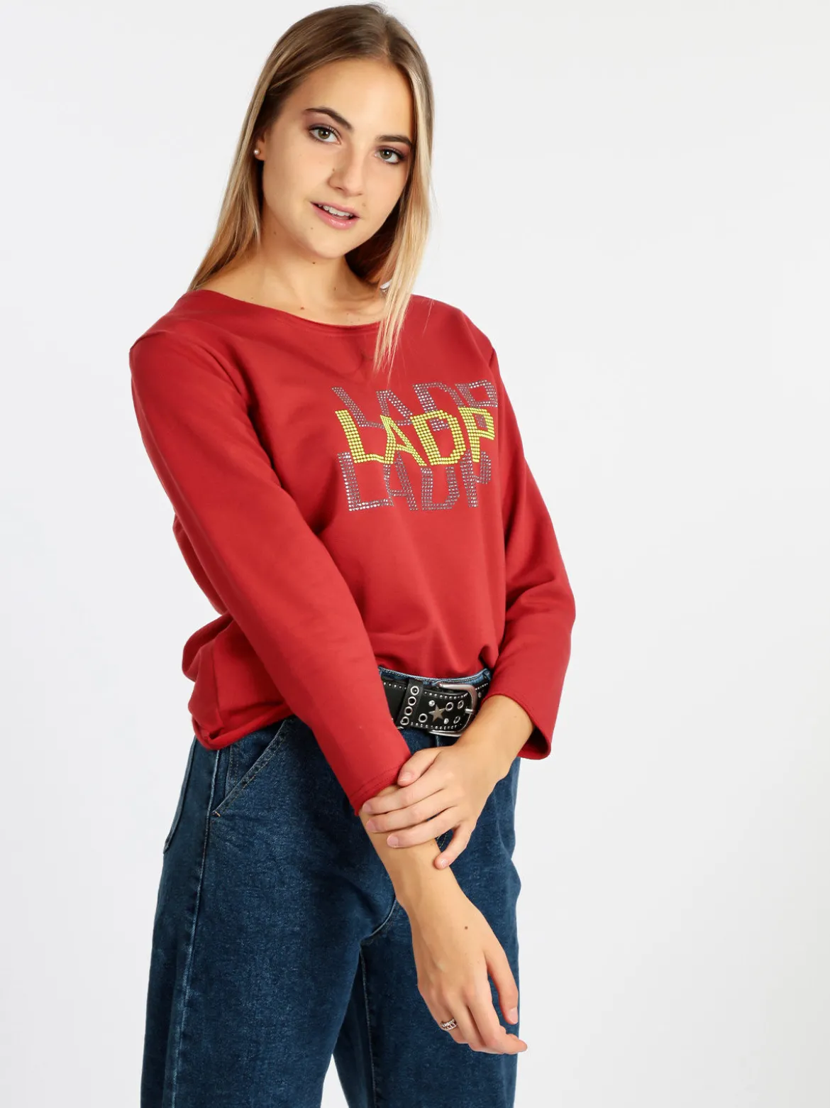 Ladp Felpa donna girocollo con borchie