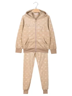 Lady Moda Completo tuta 2 pezzi da bambina in ciniglia - khaki
