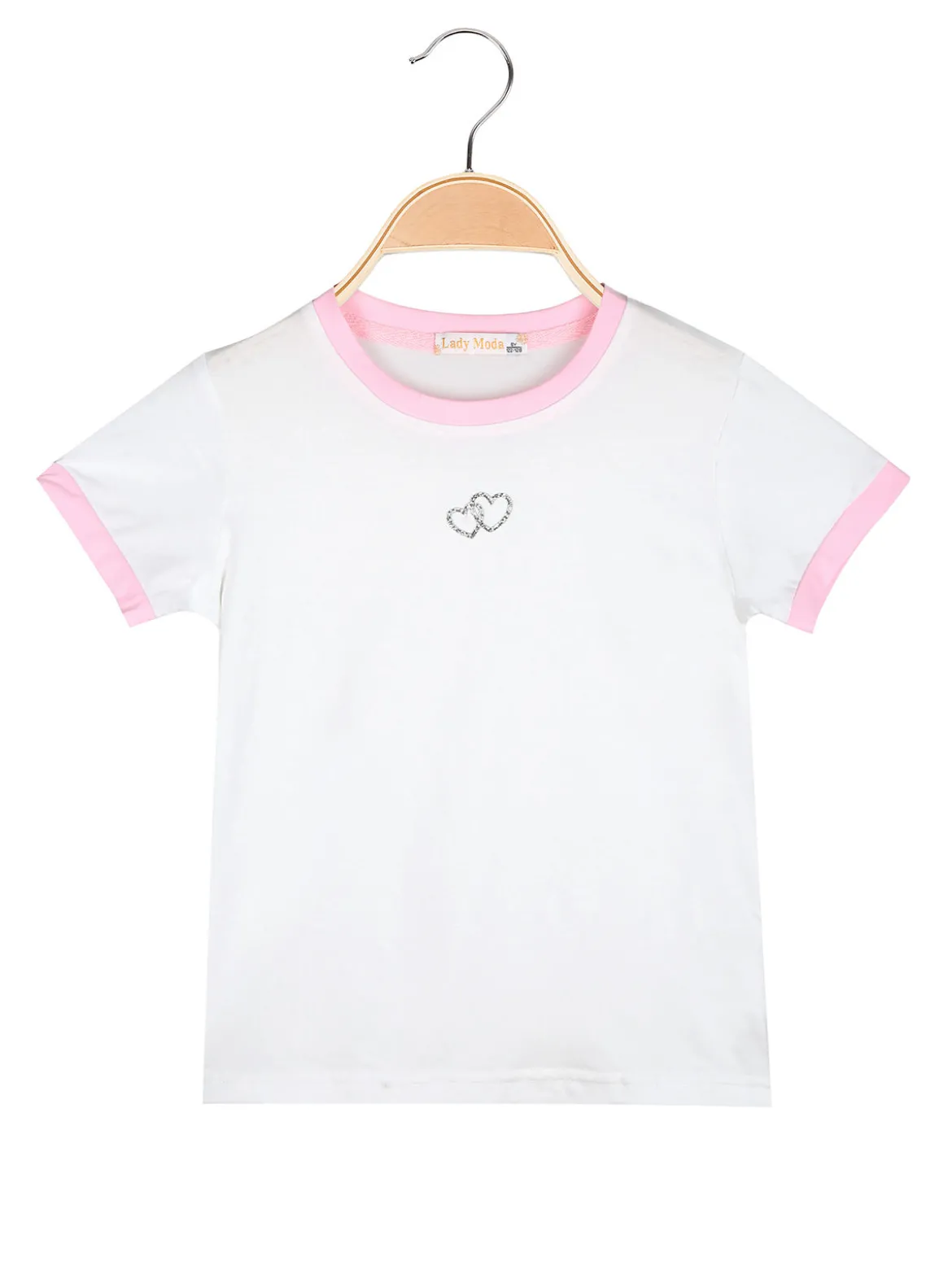 Lady Moda T-shirt da ragazza con cuore di strass sullo scollo