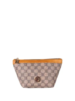 Laura Biagiotti Beauty case donna mini in ecopelle con logo - marrone