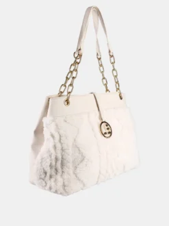 Laura Biagiotti Borsa donna con ecopelo e doppi manici a catena - panna