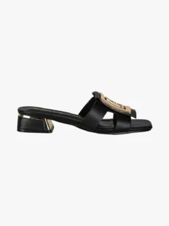 Laura Biagiotti ciabatte donna in vernice con tacco basso e fascia decorativa con logo - nero