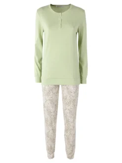 Laura Biagiotti Pigiama lungo da donna in cotone naturale con pantaloni a stampe - verde chiaro