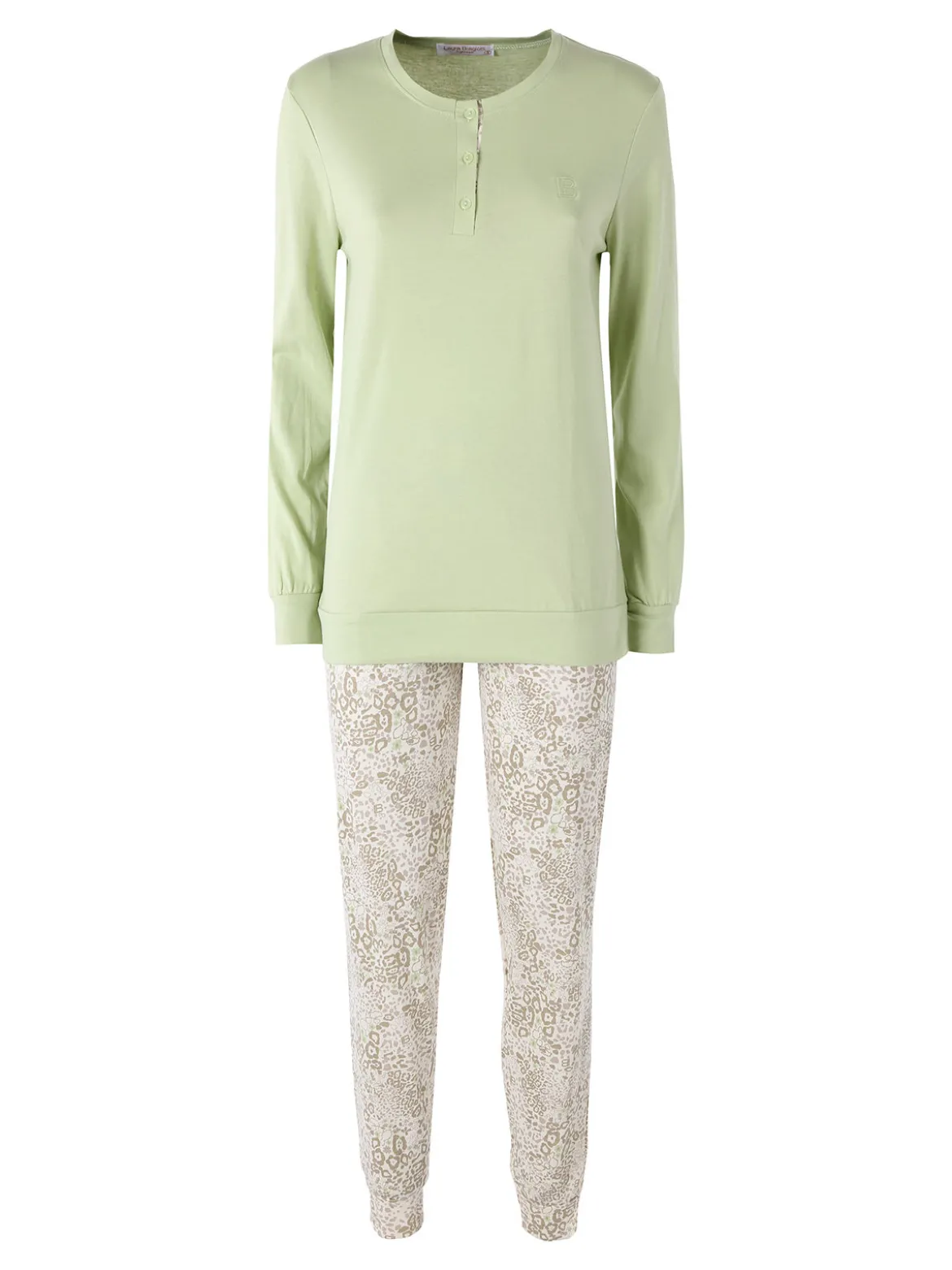 Laura Biagiotti Pigiama lungo da donna in cotone naturale con pantaloni a stampe - verde chiaro
