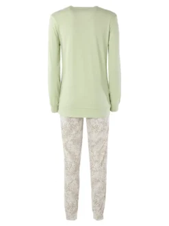 Laura Biagiotti Pigiama lungo da donna in cotone naturale con pantaloni a stampe - verde chiaro