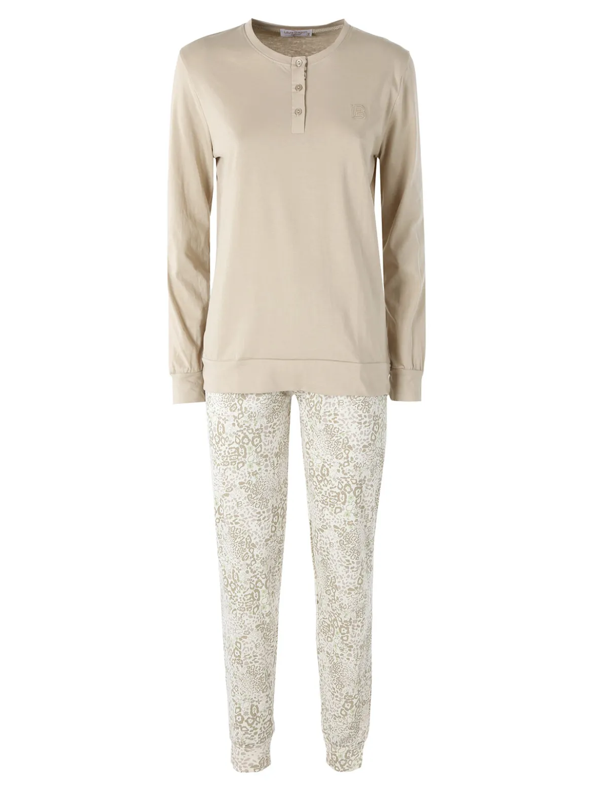 Laura Biagiotti Pigiama lungo da donna in cotone naturale con pantaloni a stampe - sabbia