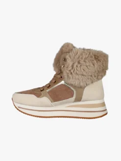 Laura Biagiotti Sneakers alte da donna con platform e cavigliera in ecopelo - beige