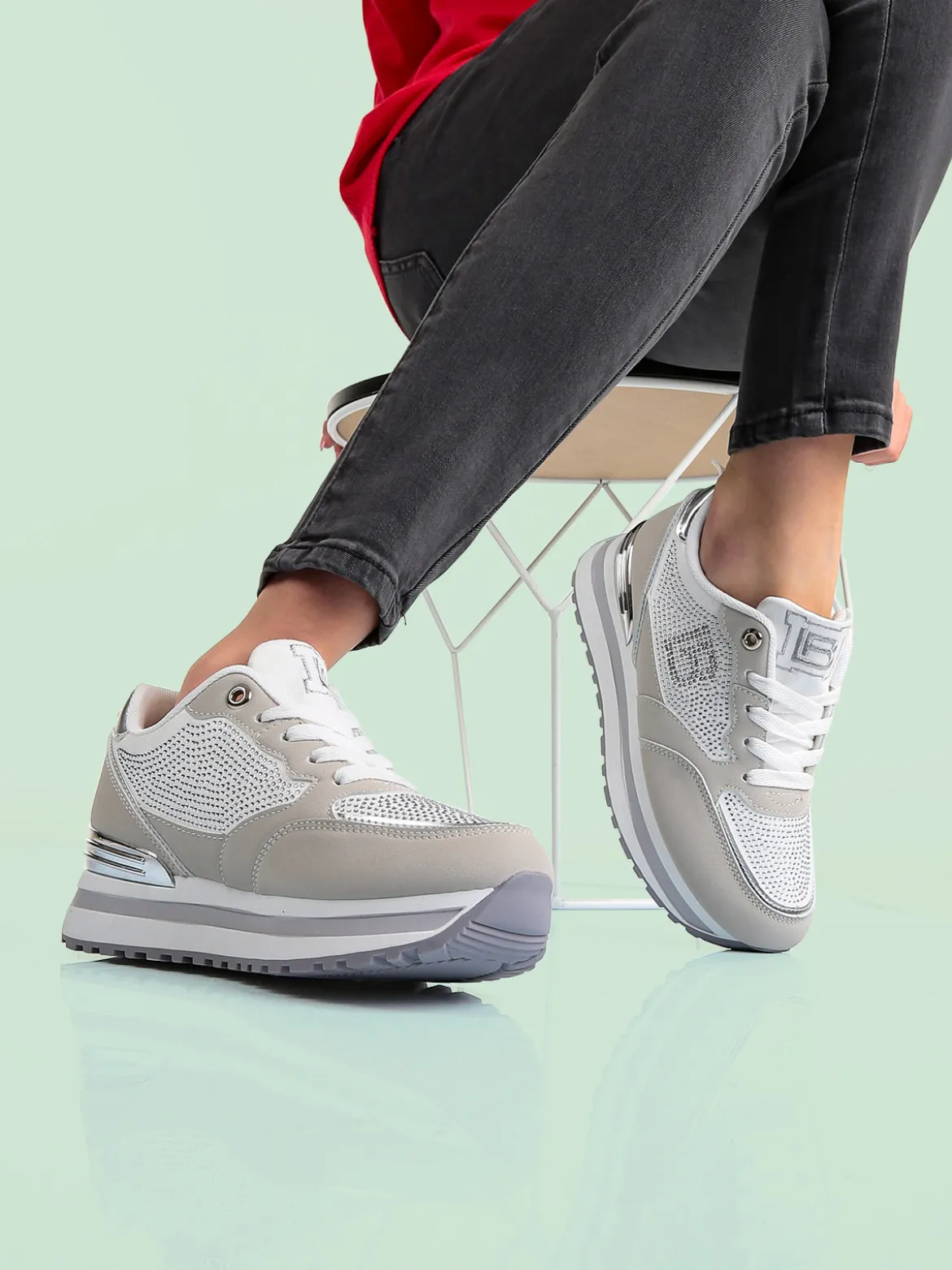 Laura Biagiotti Sneakers donna stringate con strass e platform
