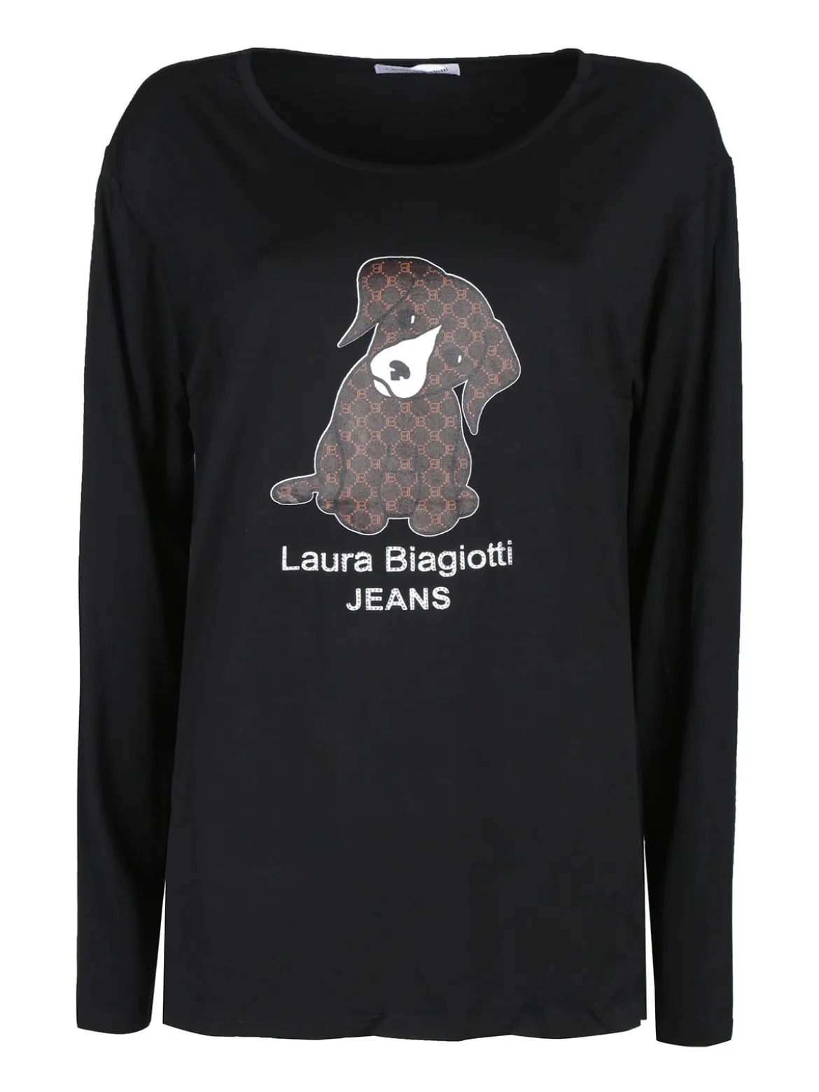 Laura Biagiotti T-shirt donna a maniche lunghe con stampa cane e strass