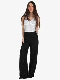 Lisa Style Pantaloni donna a gamba larga con strass