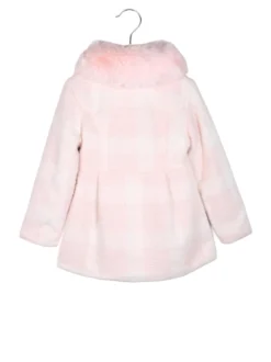 Lollitop Cappotto da bambina con bottoni di perle e scollo in ecopelliccia - rosa