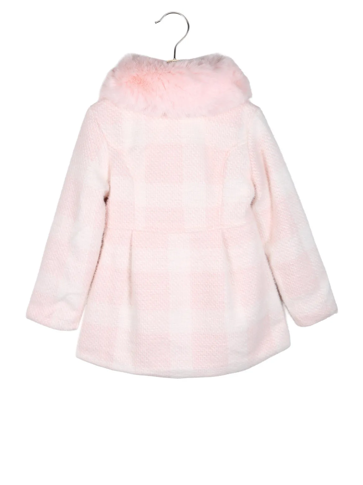 Lollitop Cappotto da bambina con bottoni di perle e scollo in ecopelliccia - rosa