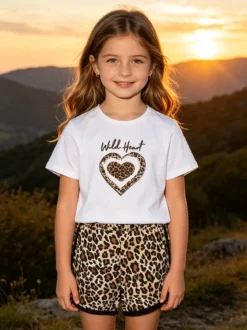 Lollitop Completo corto da bambina con t-shirt crop e shorts maculati