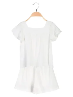 Lollitop Completo corto da bambina in misto cotone e lino con t-shirt e shorts ricamati - bianco