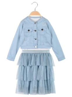 Lollitop Completo da bambina 3 pezzi con giacca in jeans e gonna in tulle