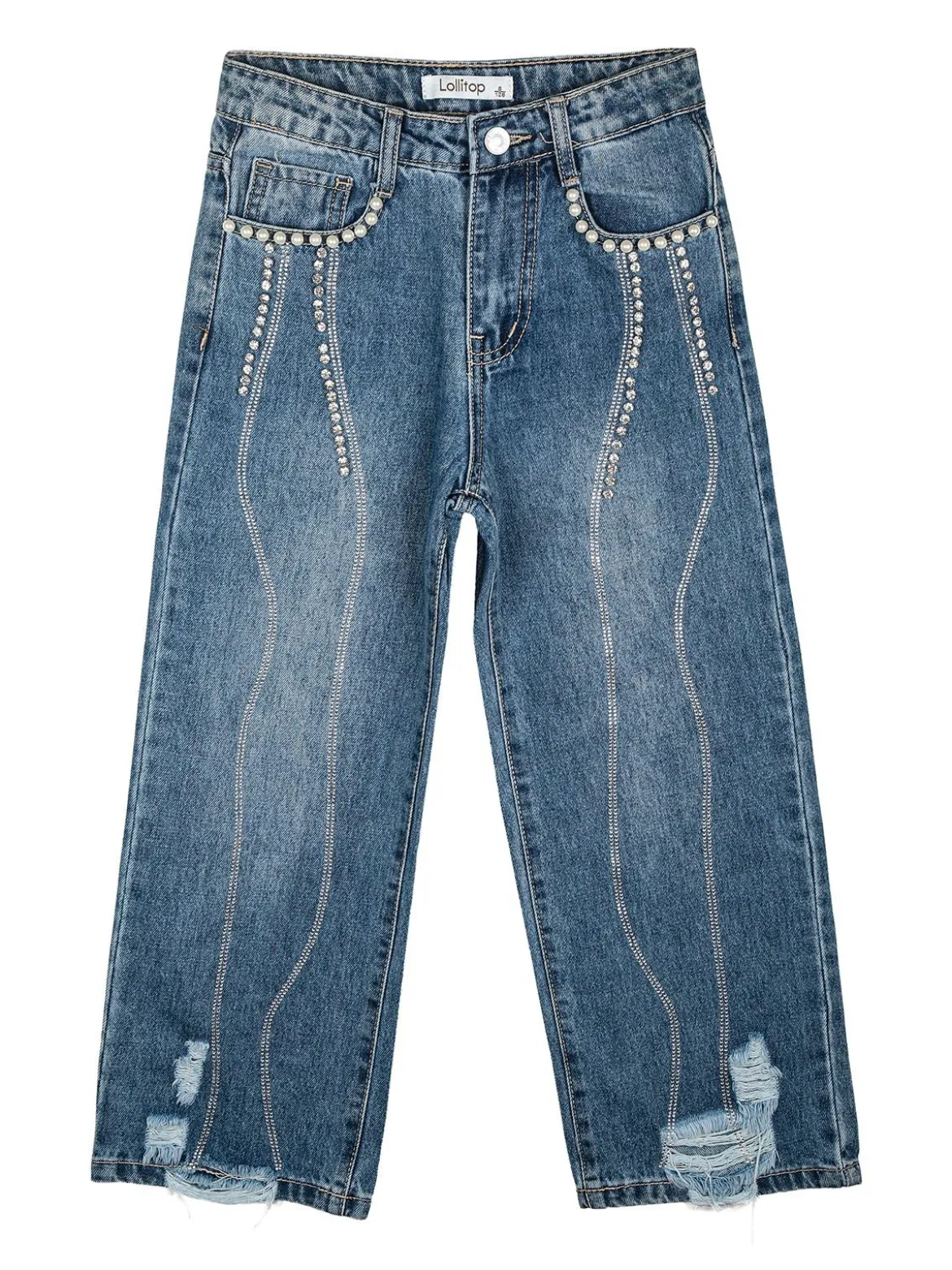 Lollitop Jeans da bambina con perle e strass