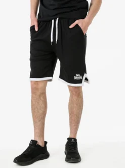 Lonsdale Bermuda sportivi da uomo in cotone con logo - nero