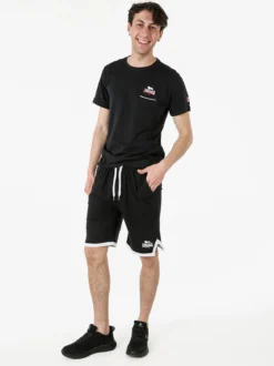 Lonsdale Bermuda sportivi da uomo in cotone con logo - nero