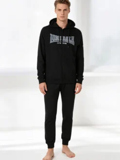 Lonsdale Completo tuta da uomo con cappuccio e zip con stampa logo - nero