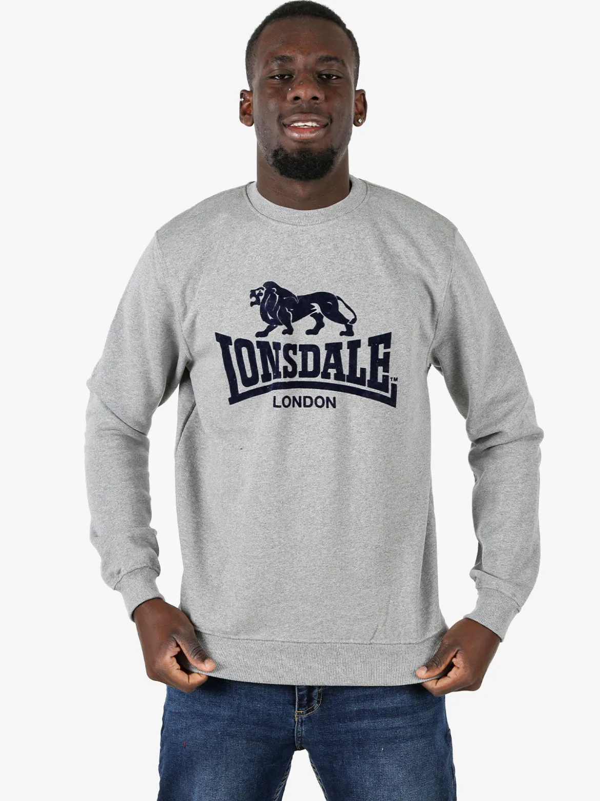 Lonsdale Felpa girocollo da uomo con logo - grigio