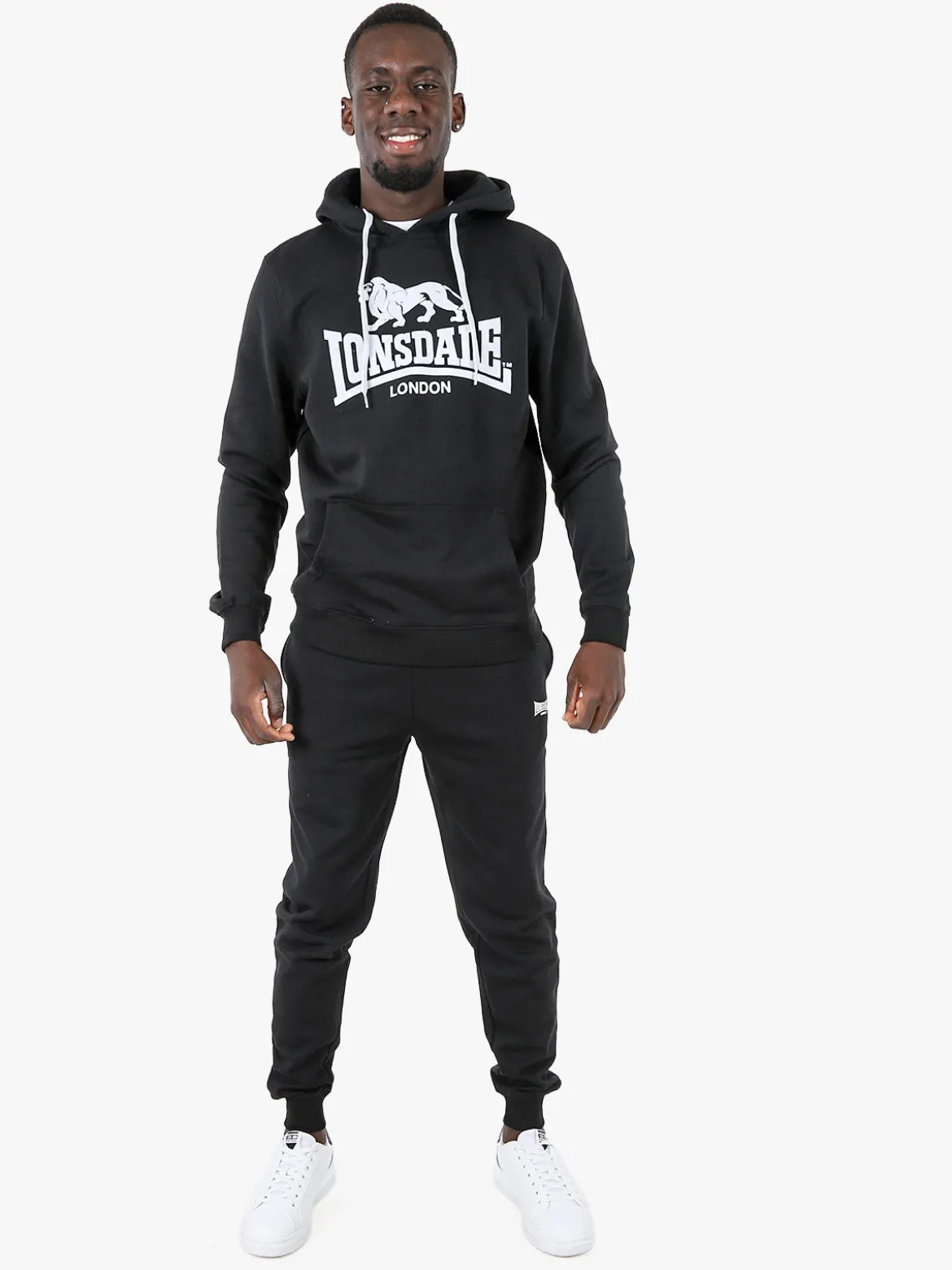 Lonsdale Felpa sportiva da uomo con cappuccio e logo - nero