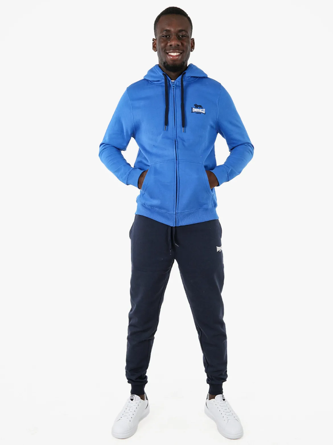 Lonsdale Felpa sportiva da uomo con cappuccio e zip - blu