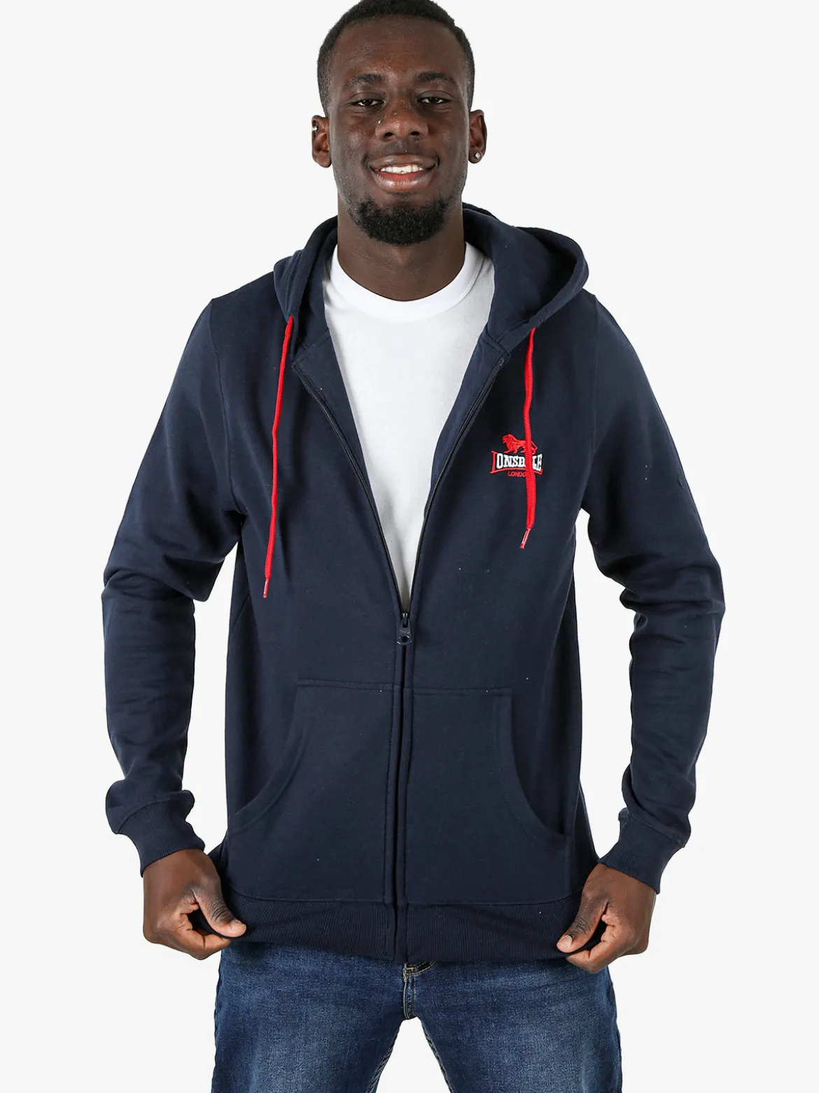Lonsdale Felpa sportiva da uomo con cappuccio e zip - blu scuro