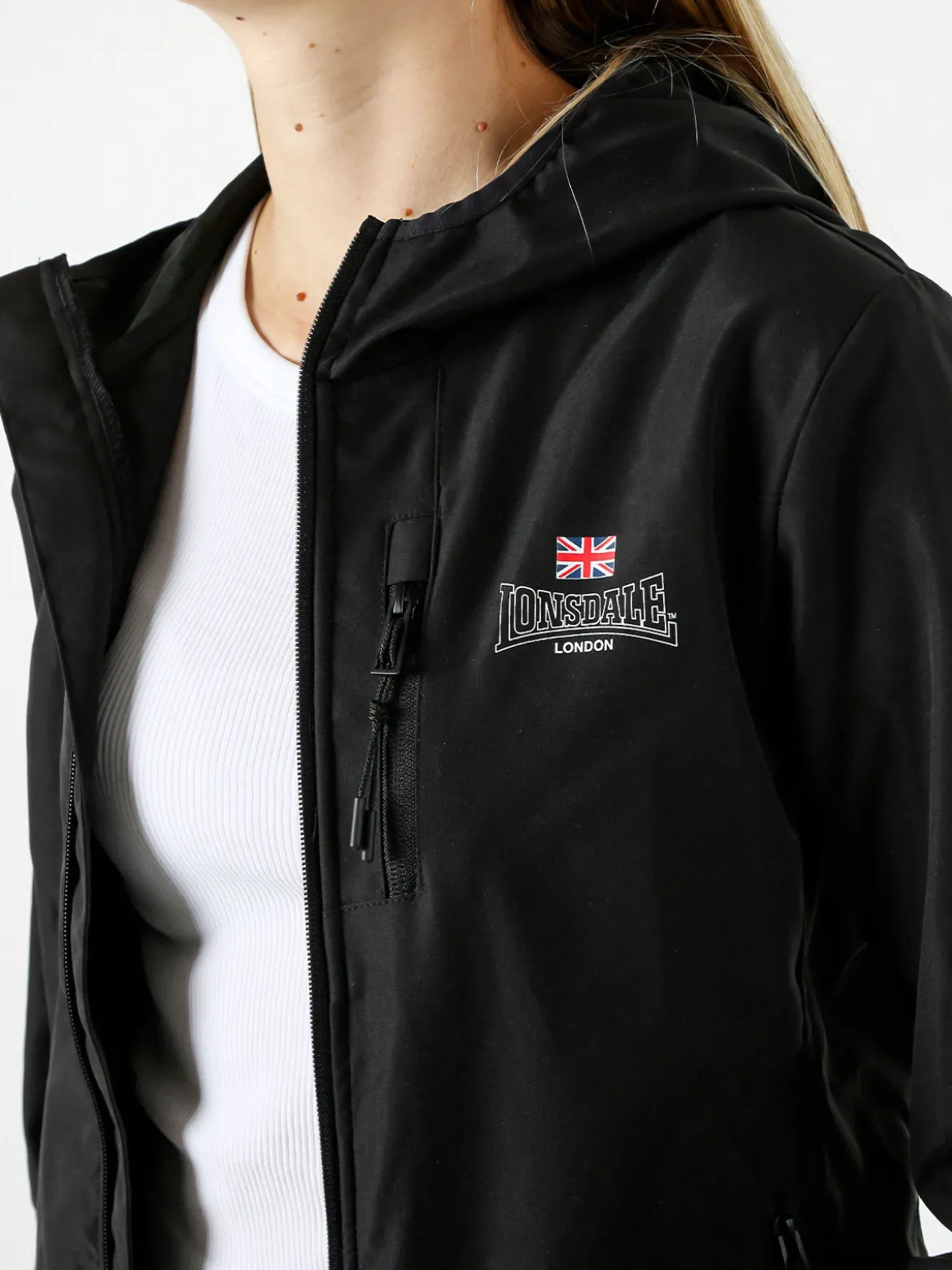 Lonsdale Giacca a vento da donna con cappuccio e zip - nero