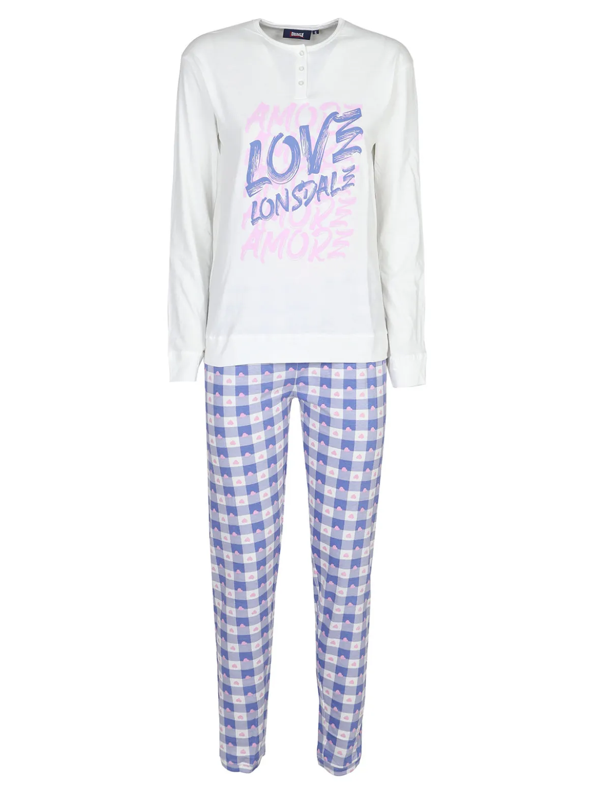 Lonsdale Pigiama lungo da donna in cotone con pantaloni a quadri