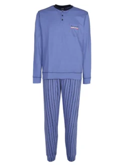 Lonsdale Pigiama lungo da uomo in cotone con pantaloni a righe