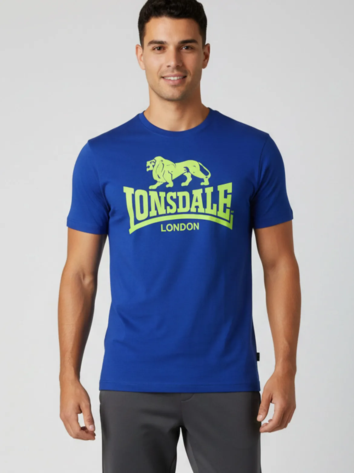 Lonsdale T-shirt da uomo in cotone con maxi stampa logo - blu