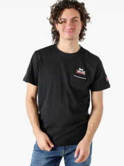 Lonsdale T-shirt da uomo in cotone con taschino a filetto e logo - nero
