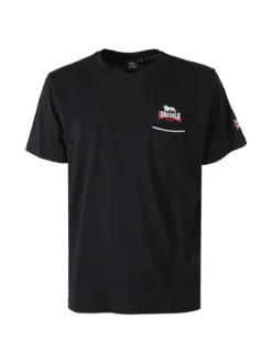 Lonsdale T-shirt da uomo in cotone con taschino a filetto e logo - nero