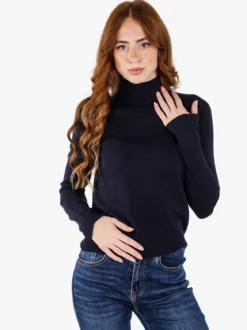 Louise Doro Dolcevita donna in maglia tinta unita - blu scuro