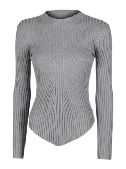 Louise Doro Maglia donna a costine con finale a punta - grigio