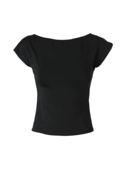 Lovery Top donna con scollo a barca e maniche corte - nero