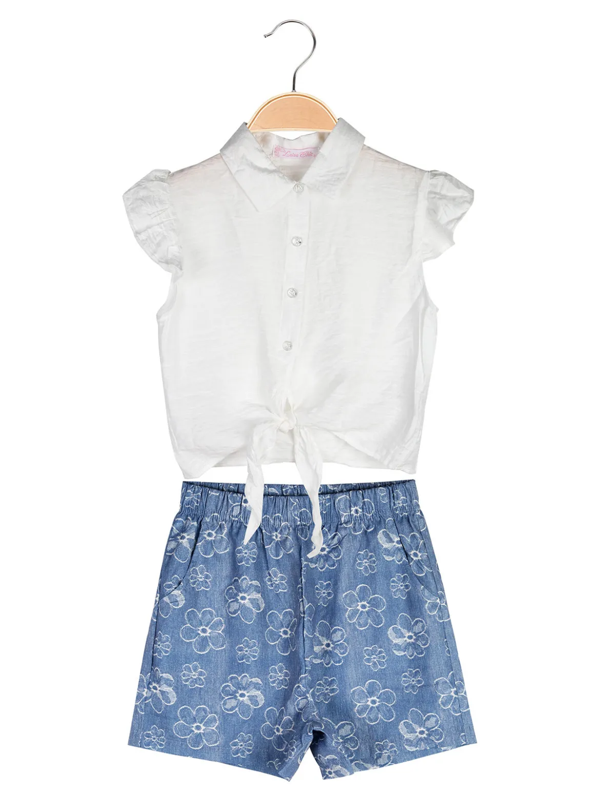 Luisa Chic Completo corto da bambina con camicia e shorts effetto jeans