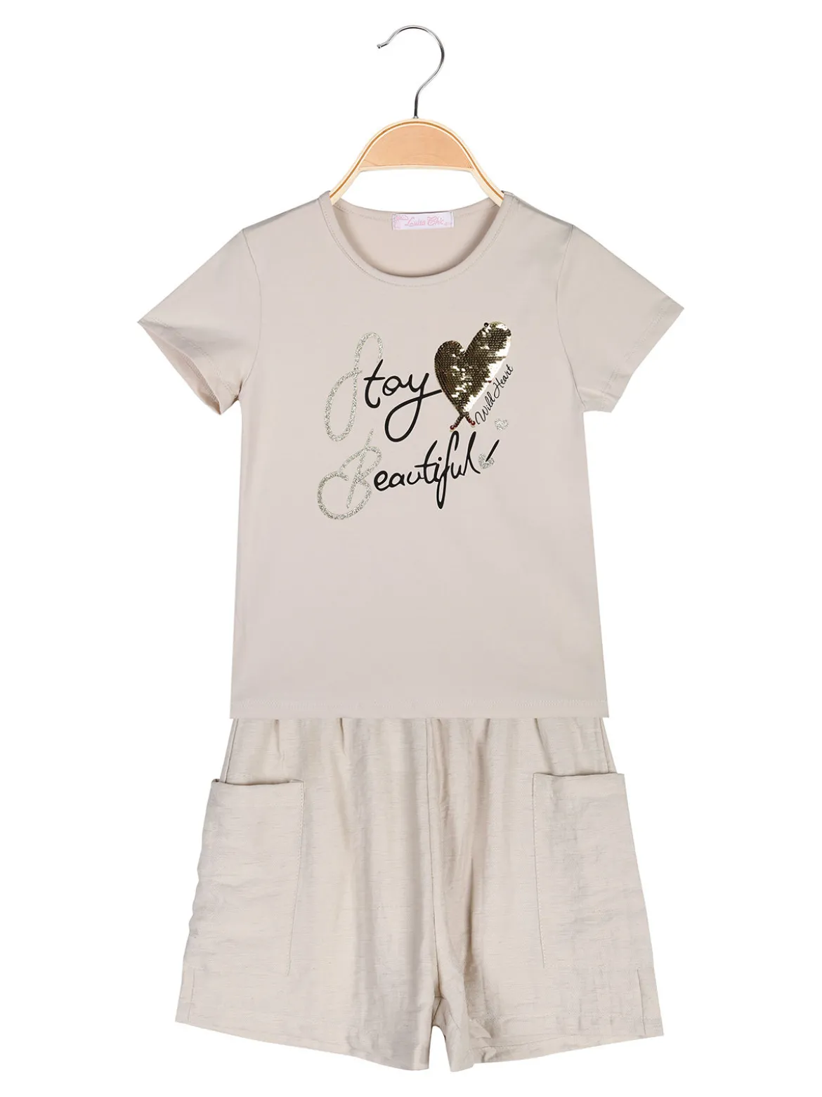 Luisa Chic Completo corto da ragazza con t-shirt e shorts in cotone