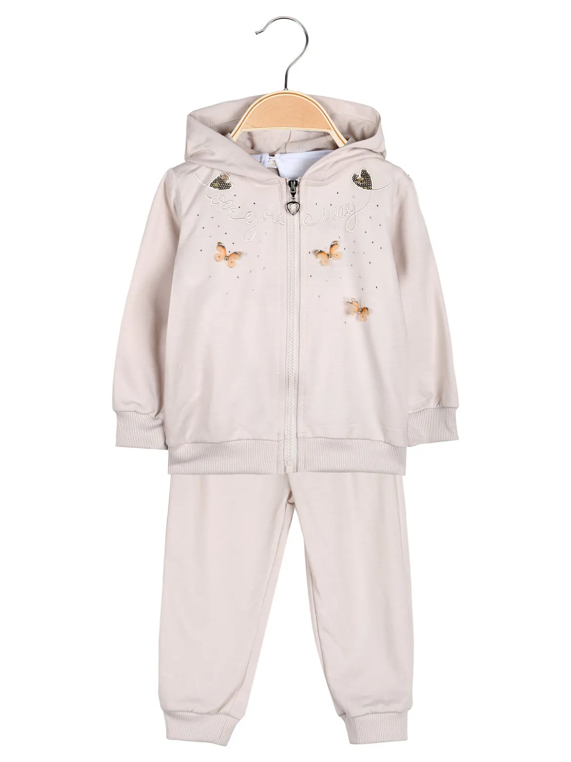 Luisa Chic Completo tuta 3 pezzi da neonata con cappuccio e zip - beige