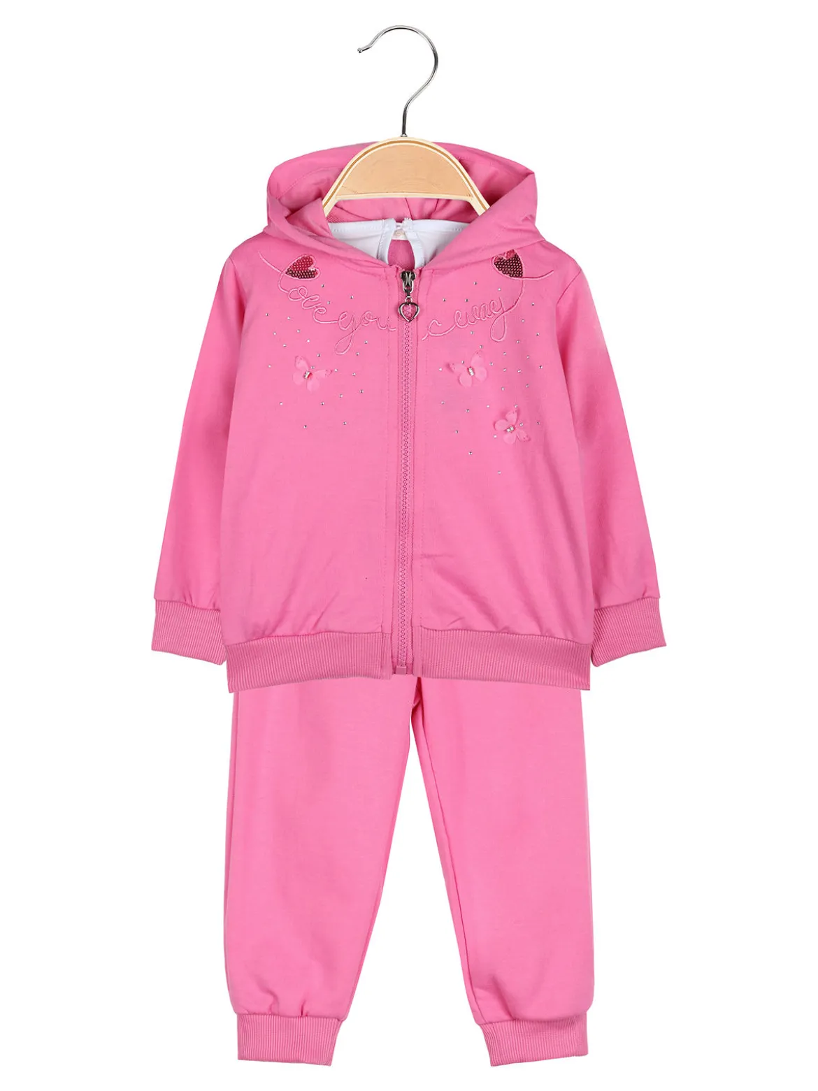 Luisa Chic Completo tuta 3 pezzi da neonata con cappuccio e zip - fucsia