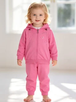 Luisa Chic Completo tuta 3 pezzi da neonata con cappuccio e zip - fucsia