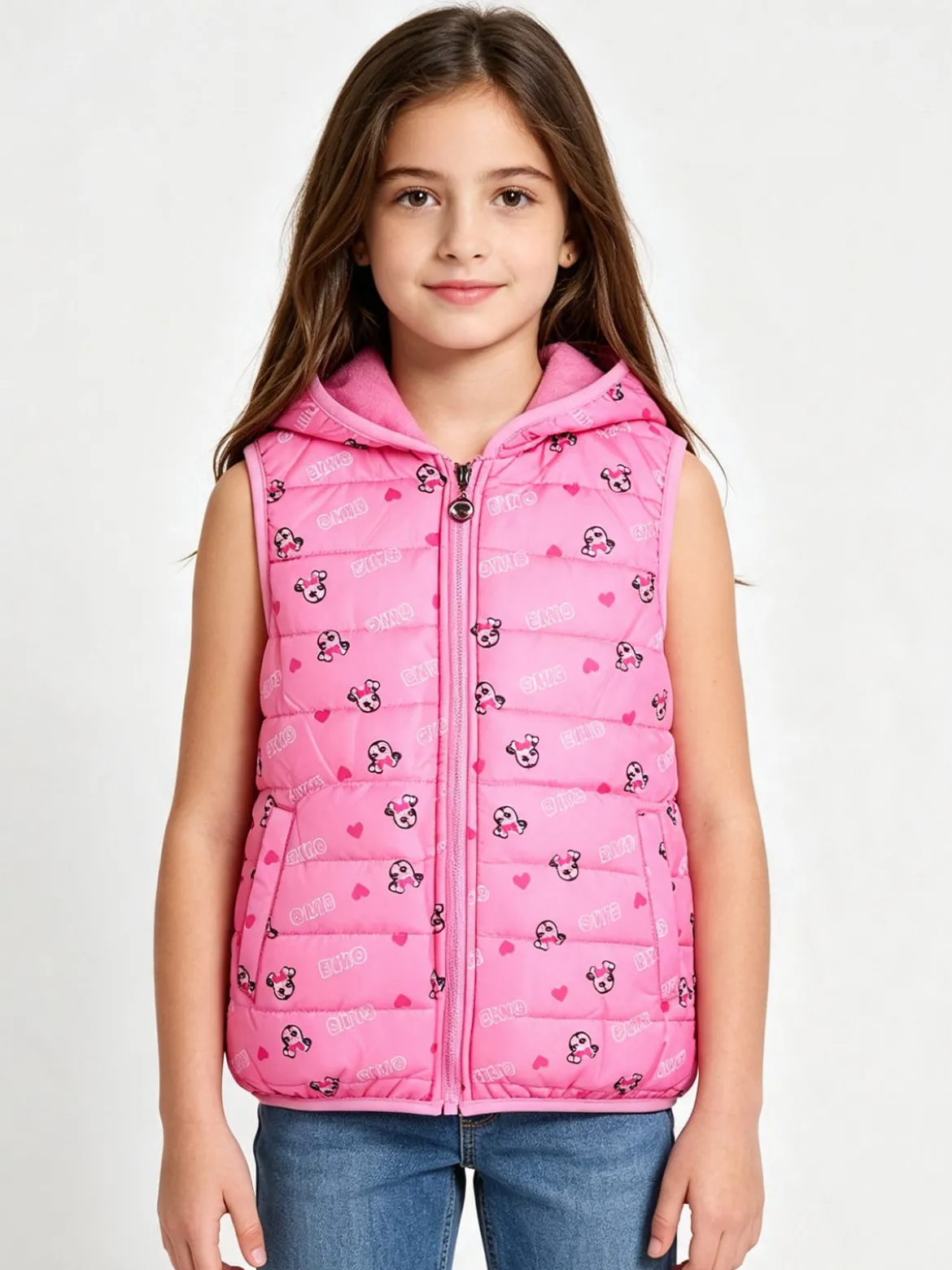 Luisa Chic Giubbino smanicato da bambina con cappuccio e zip - fucsia