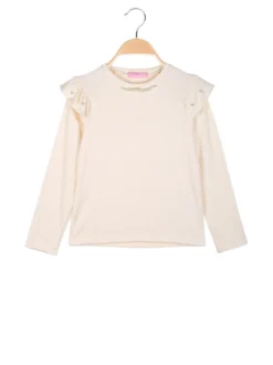 Luisa Chic Maglia da bambina a maniche lunghe con dettagli di perle - beige