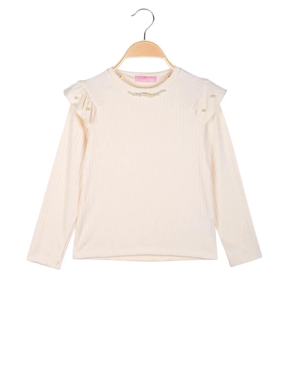 Luisa Chic Maglia da bambina a maniche lunghe con dettagli di perle - beige